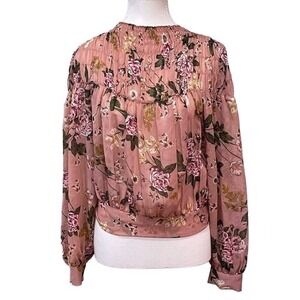 Bardot Pink Floral Boho Cottagecore Semi Sheer Fairycore Blouse‎ Extra Small 4
